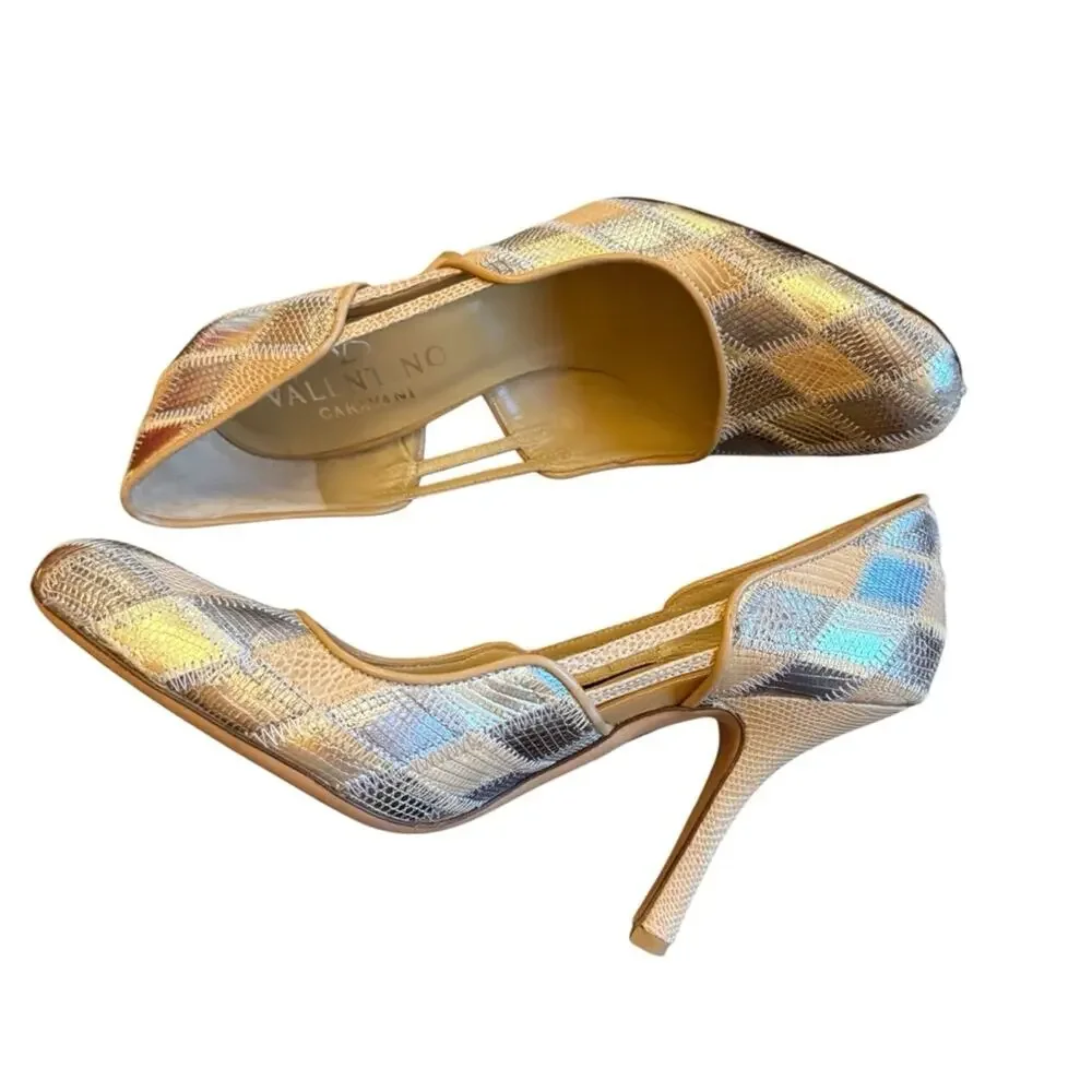 Valentino Garavani Metallic Leather/ Suede Patchwork Pumps EU 37 US 7